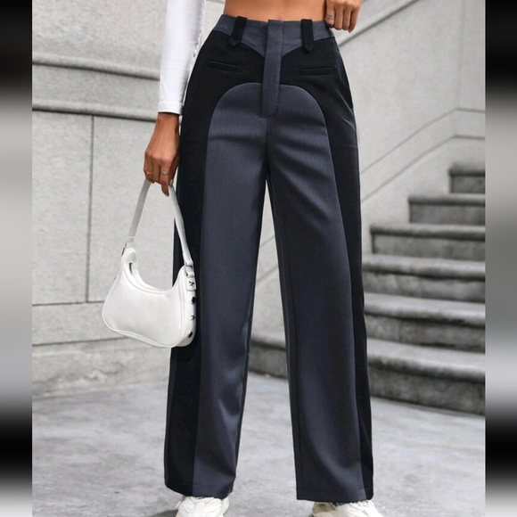 Color-blocked High-waisted Straight-leg Pants - Picture 3 of 5